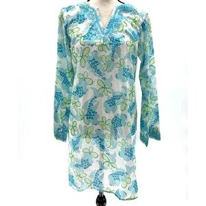 Lilly Pulitzer White and Blue Swim Coverup with Floral Design